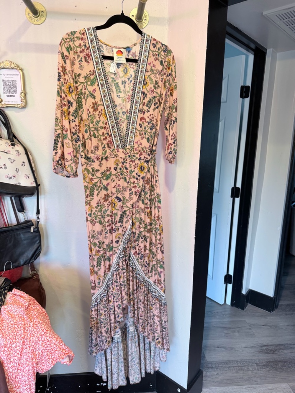 FARM Rio Pink Floral High‑Low Wrap Dress